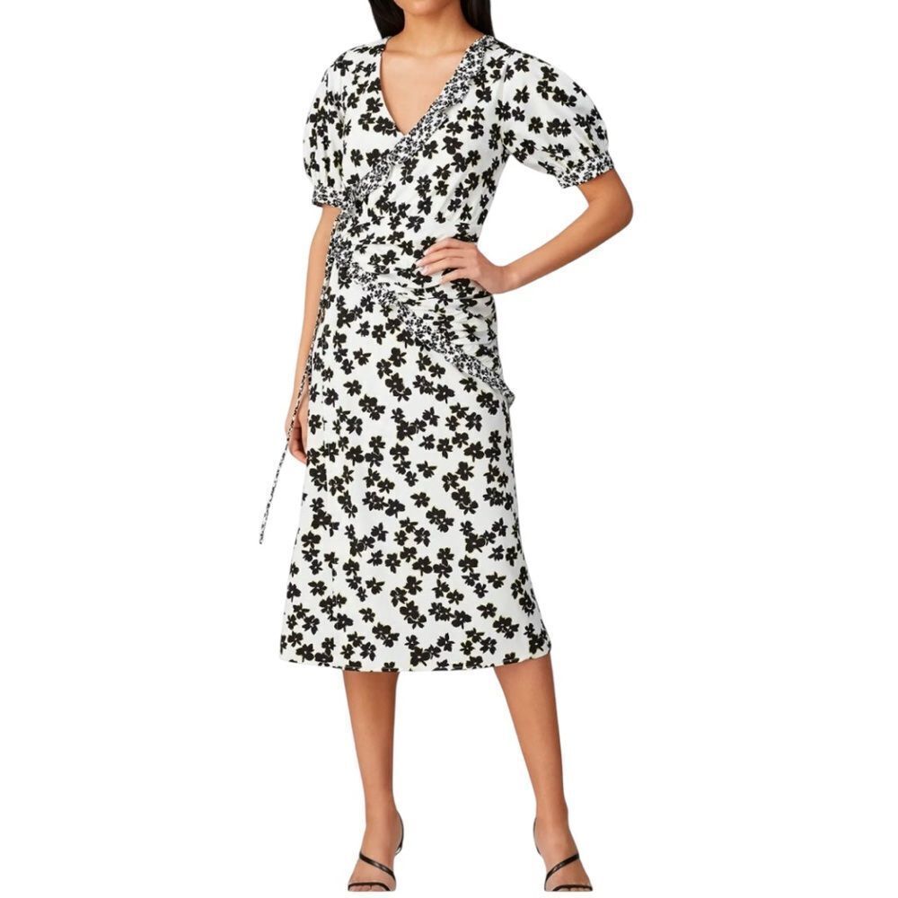 Love Whit Black White Floral Wrap Midi Dress Size XS NEW
